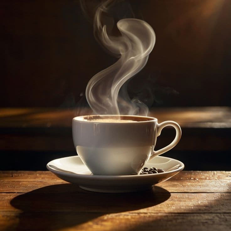 Steaming cup of black coffee